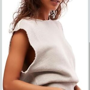 Free People Muscular Women's Sweater Vest Frayed Edges Gray & White Cotton XS